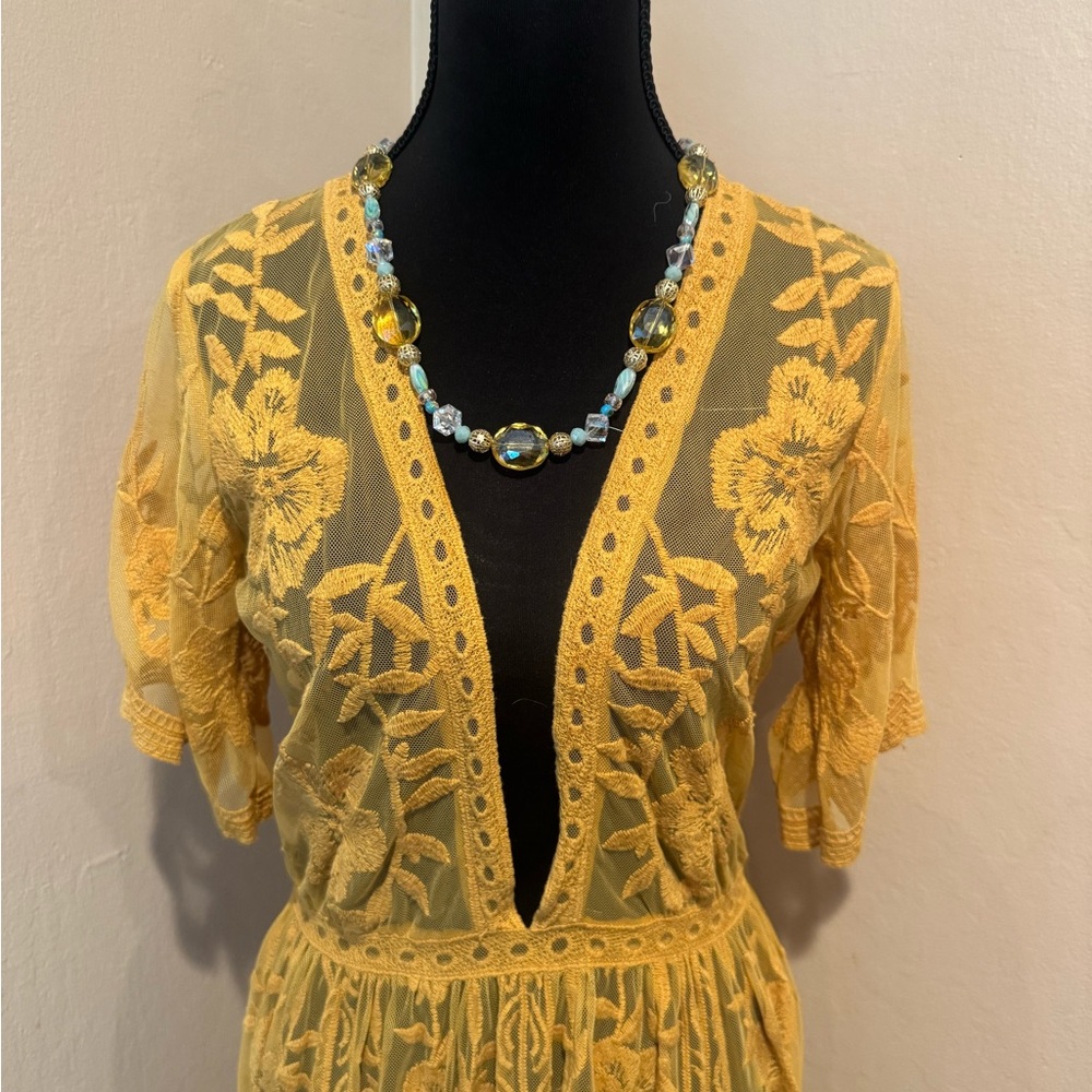Honey Gold  Lace Embroidered Maxi Dress